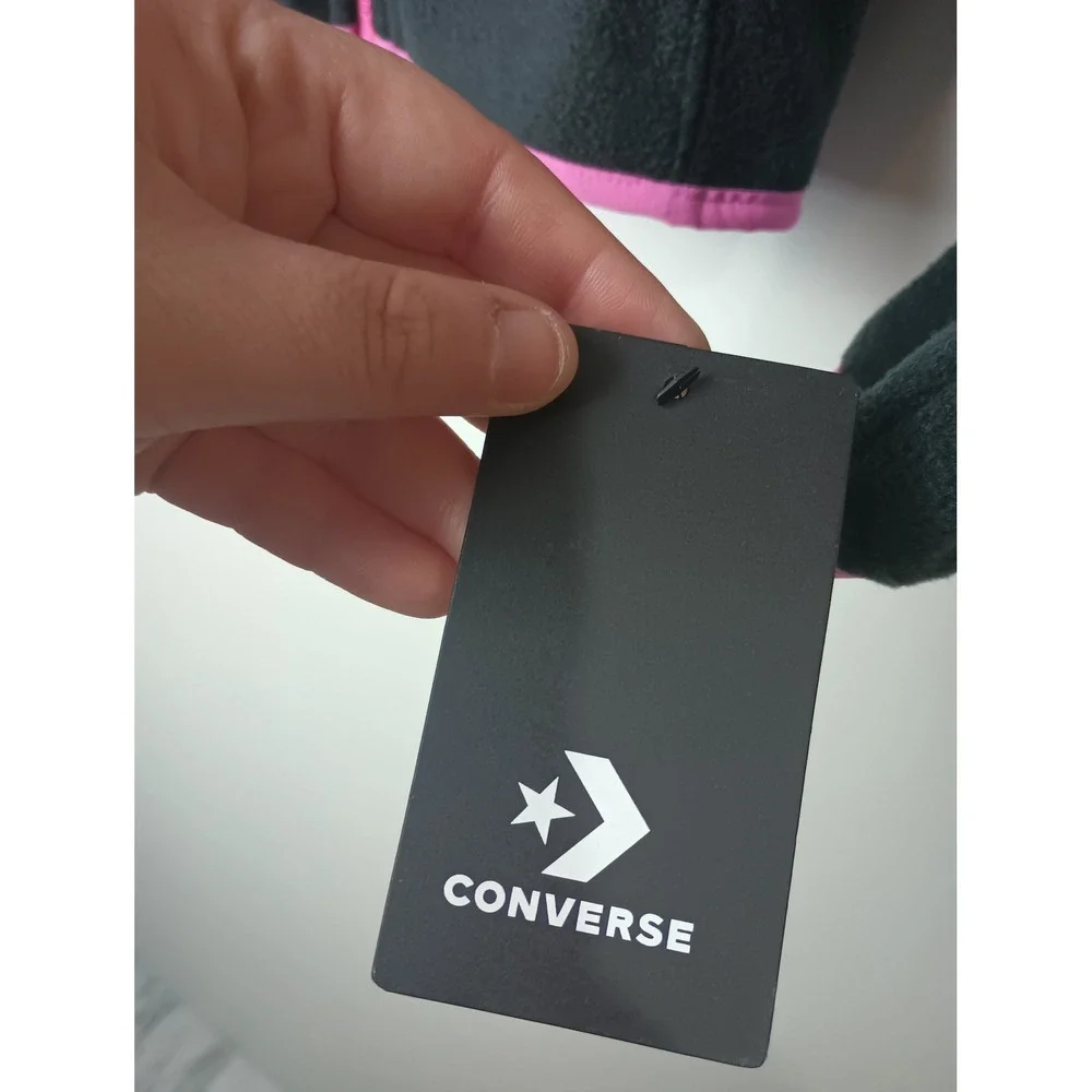 Converse Girls Fleece Full Zip Jacket Black Pink 46A001-023 Kids Medium 10-12